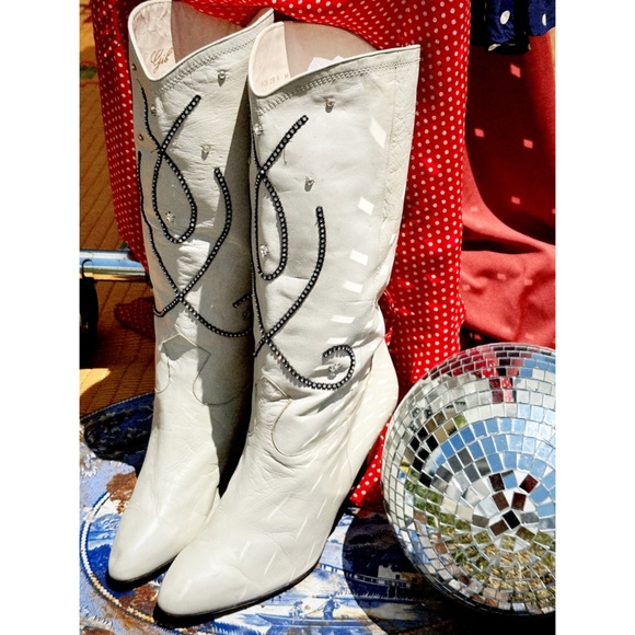 VTG Roberto Gil Leather Rhinestone Boots 9M - Picture 4 of 6